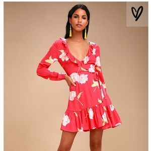 Billabong Coral Red Floral Print Wrap Dress!